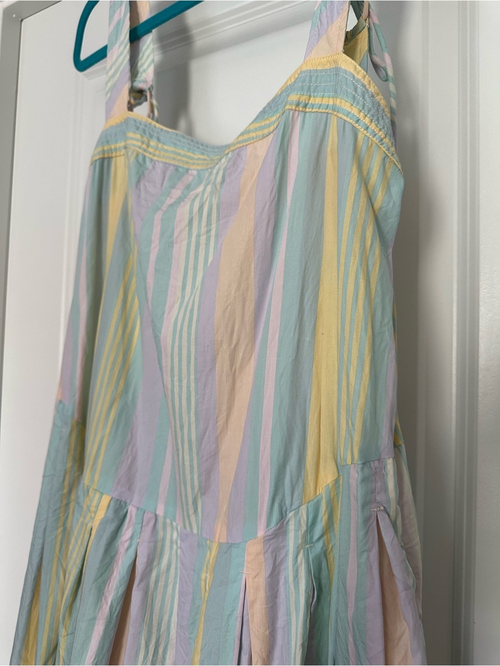 Free People Primavera Pastel Multi-Stripe Cotton Summer Dress Pockets & Buttons